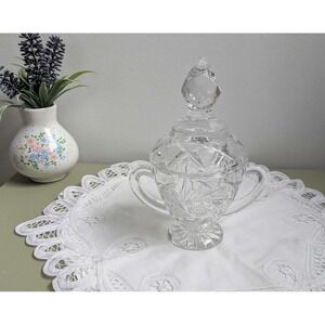 Vintage Crystal Sugar Bowl with Lid, Pinwheel Cut Candy Dish